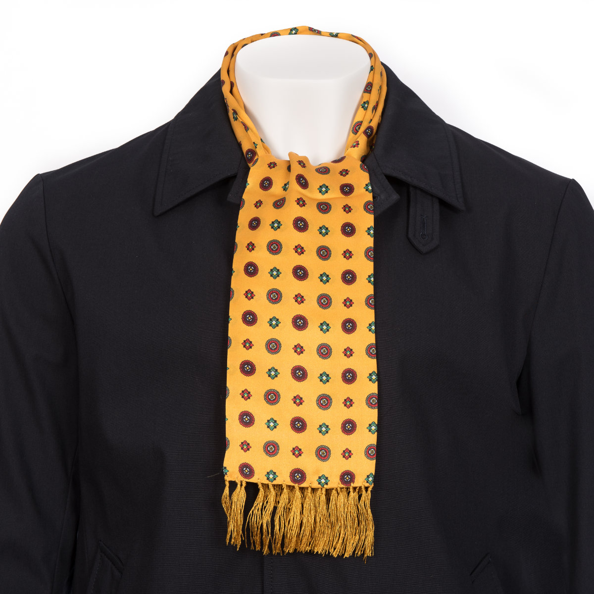 Authentic Tootal Mod 60's Print Fringed Silk Scarf Yellow Adaptor